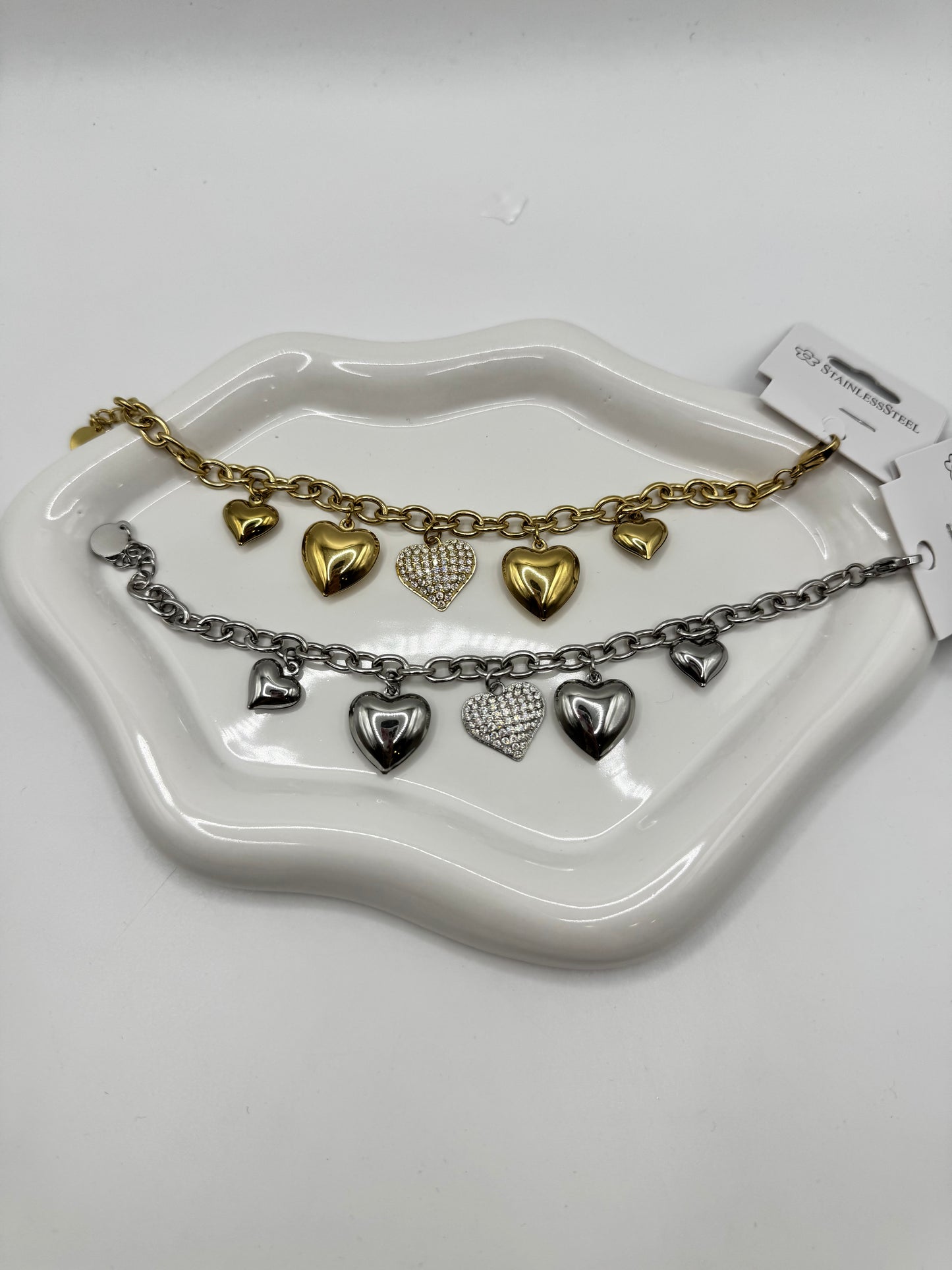 Bracciale sonaglio catena con cuori