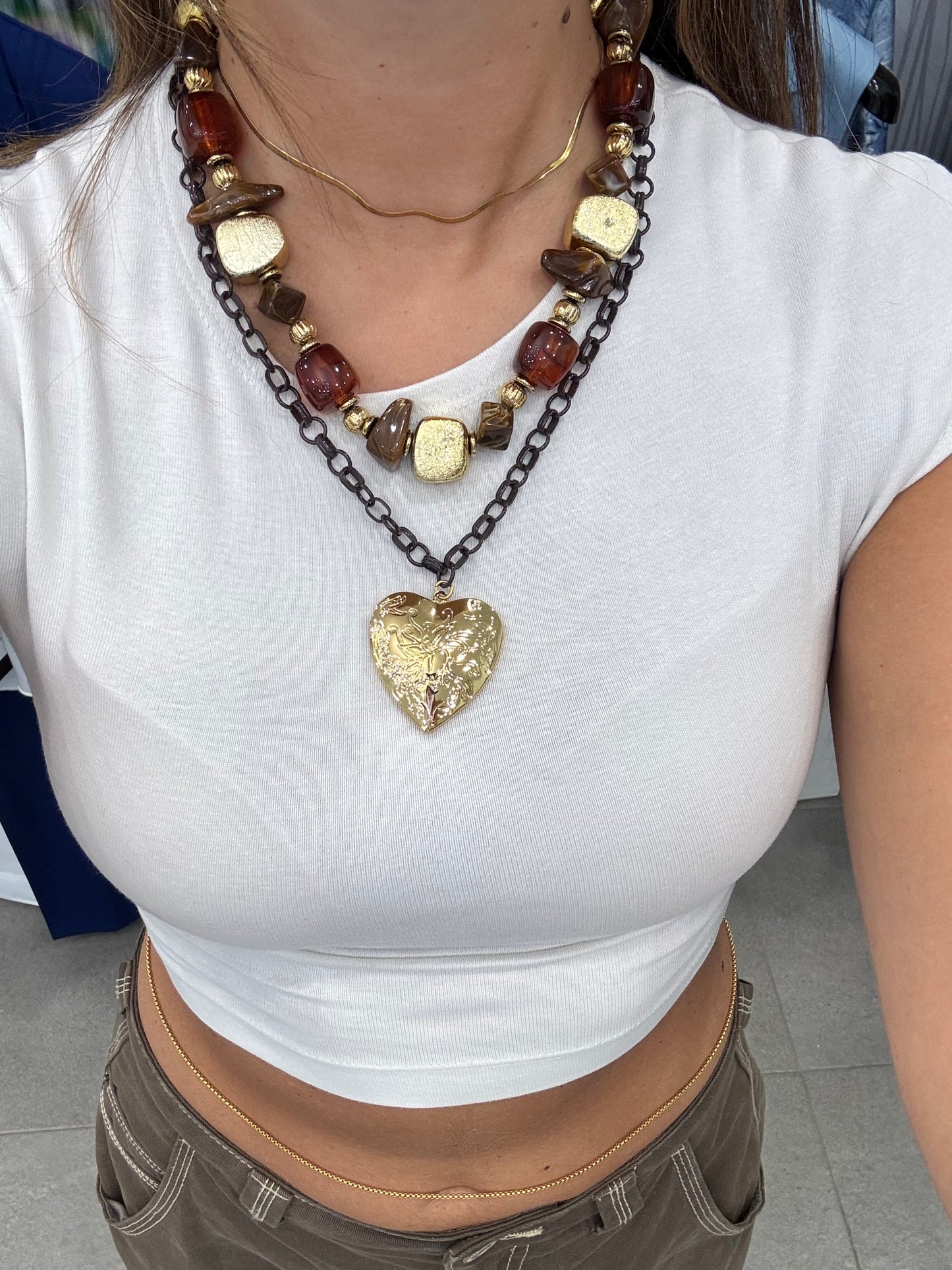 Collana 2 fili marrone