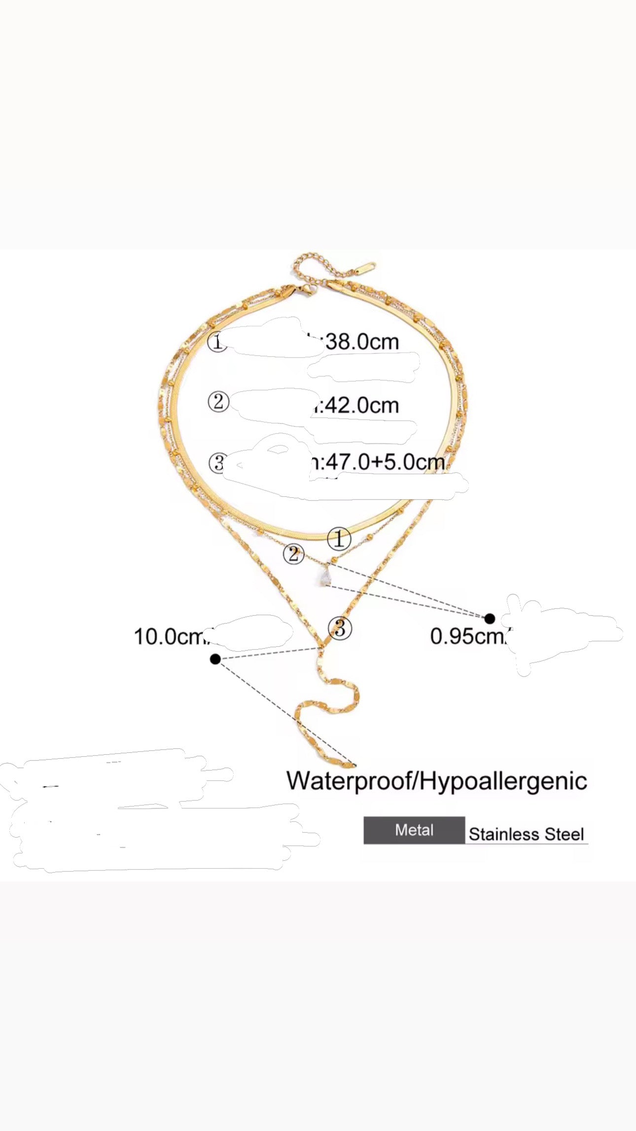 Collana 3 fili punto luce goccia