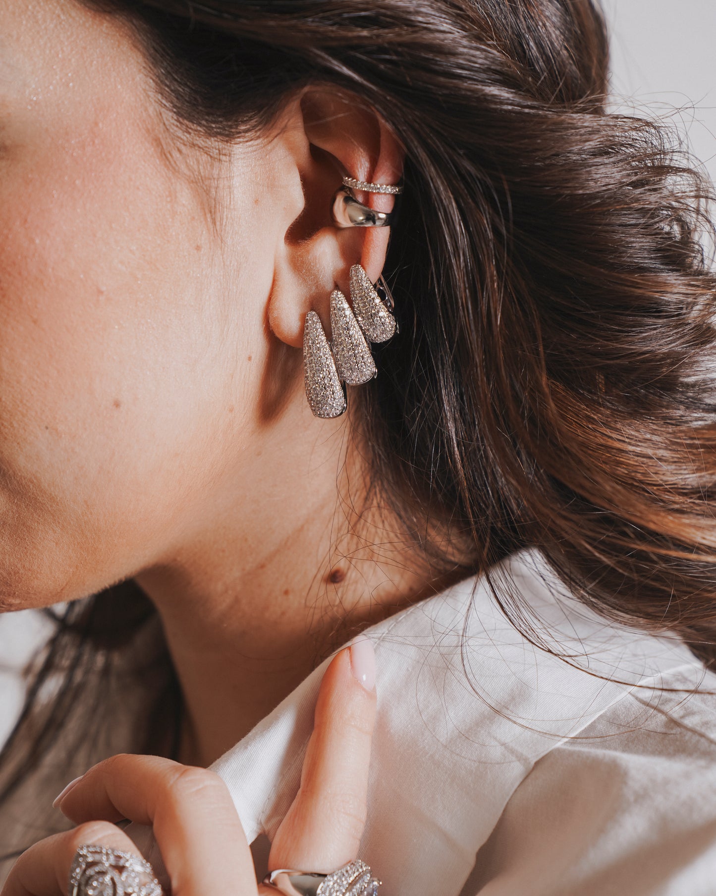 Set long hoops pavè