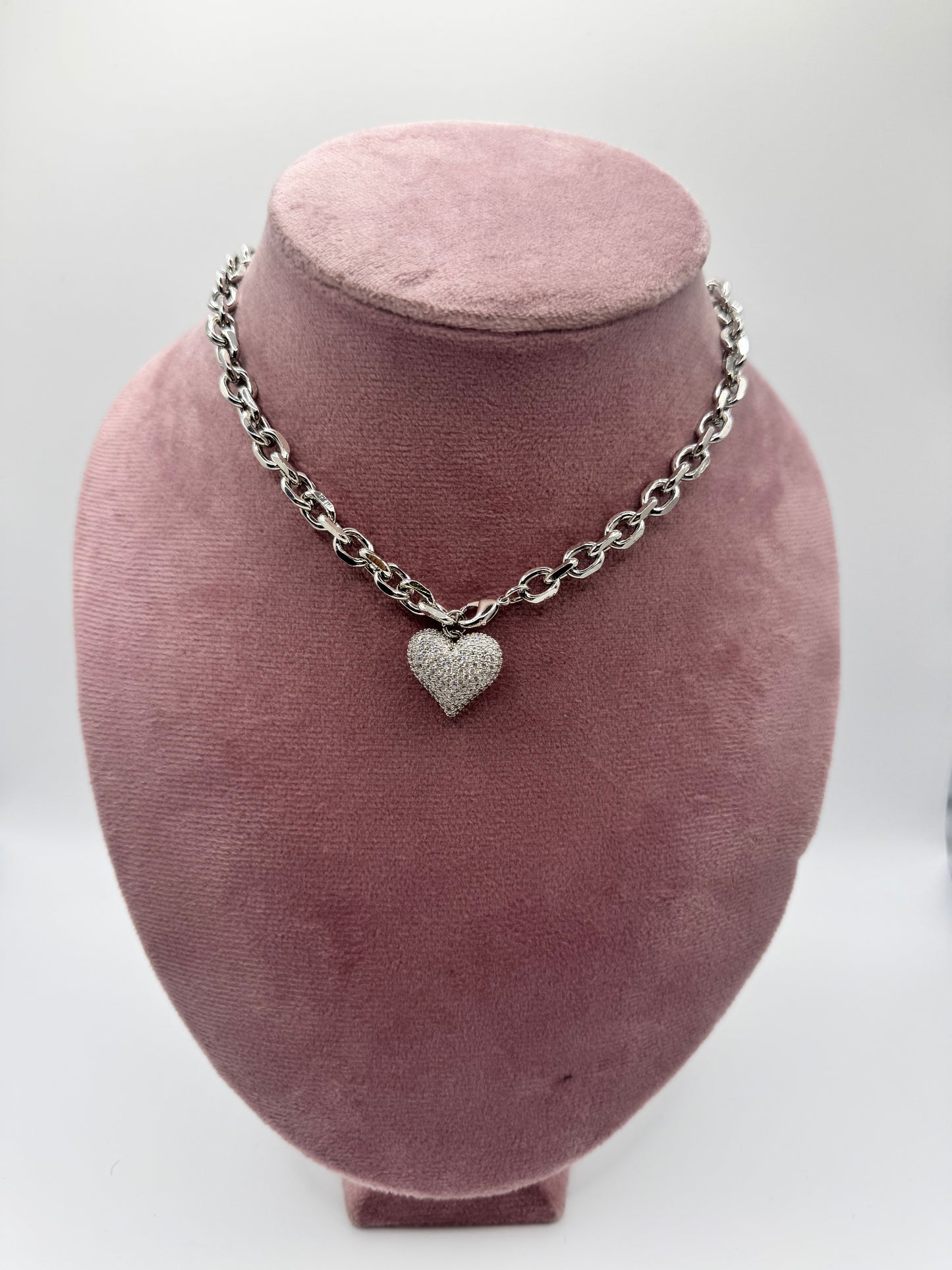 Chain heart pavè Necklace