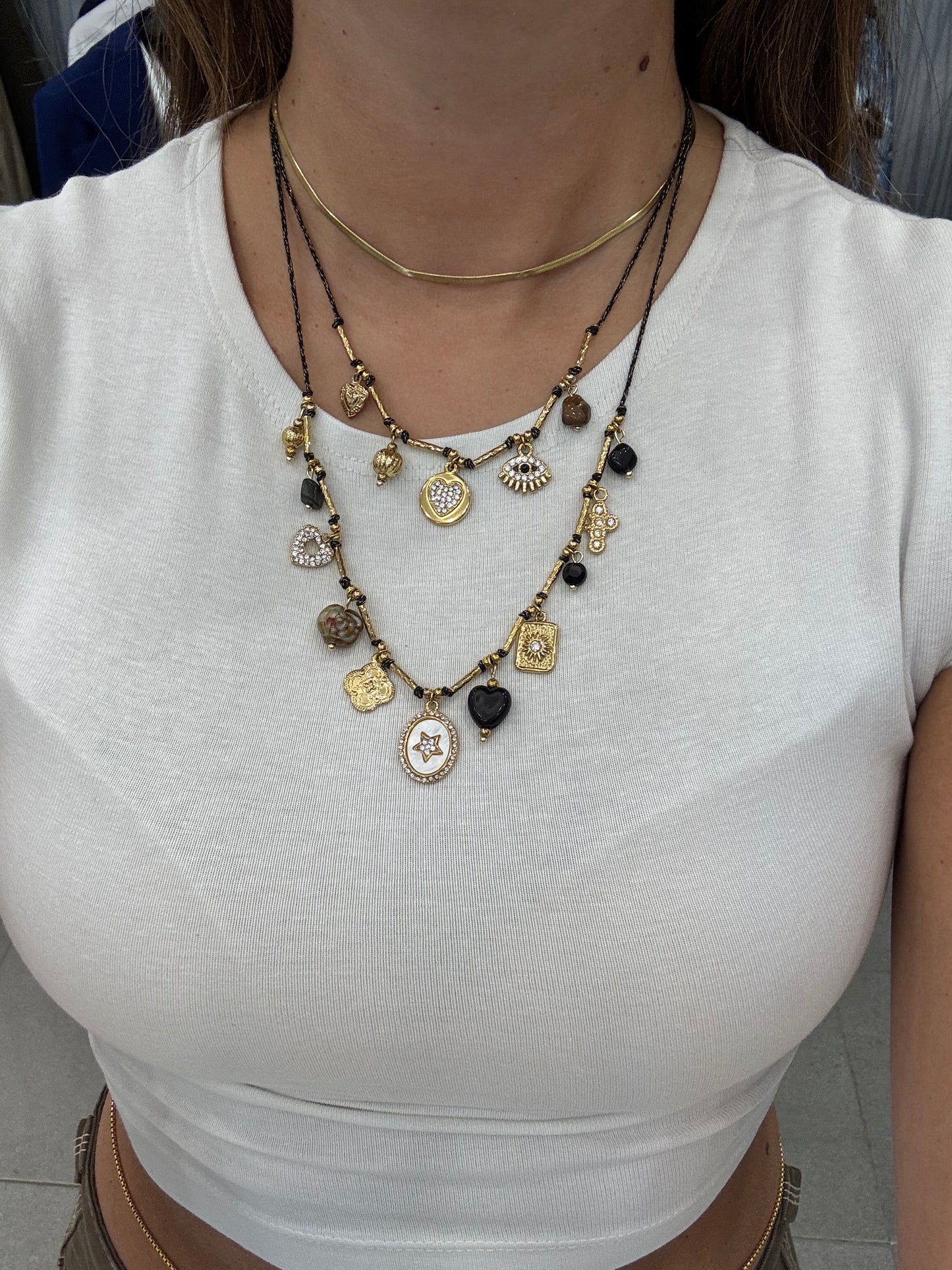 Collana 2 fili black and gold