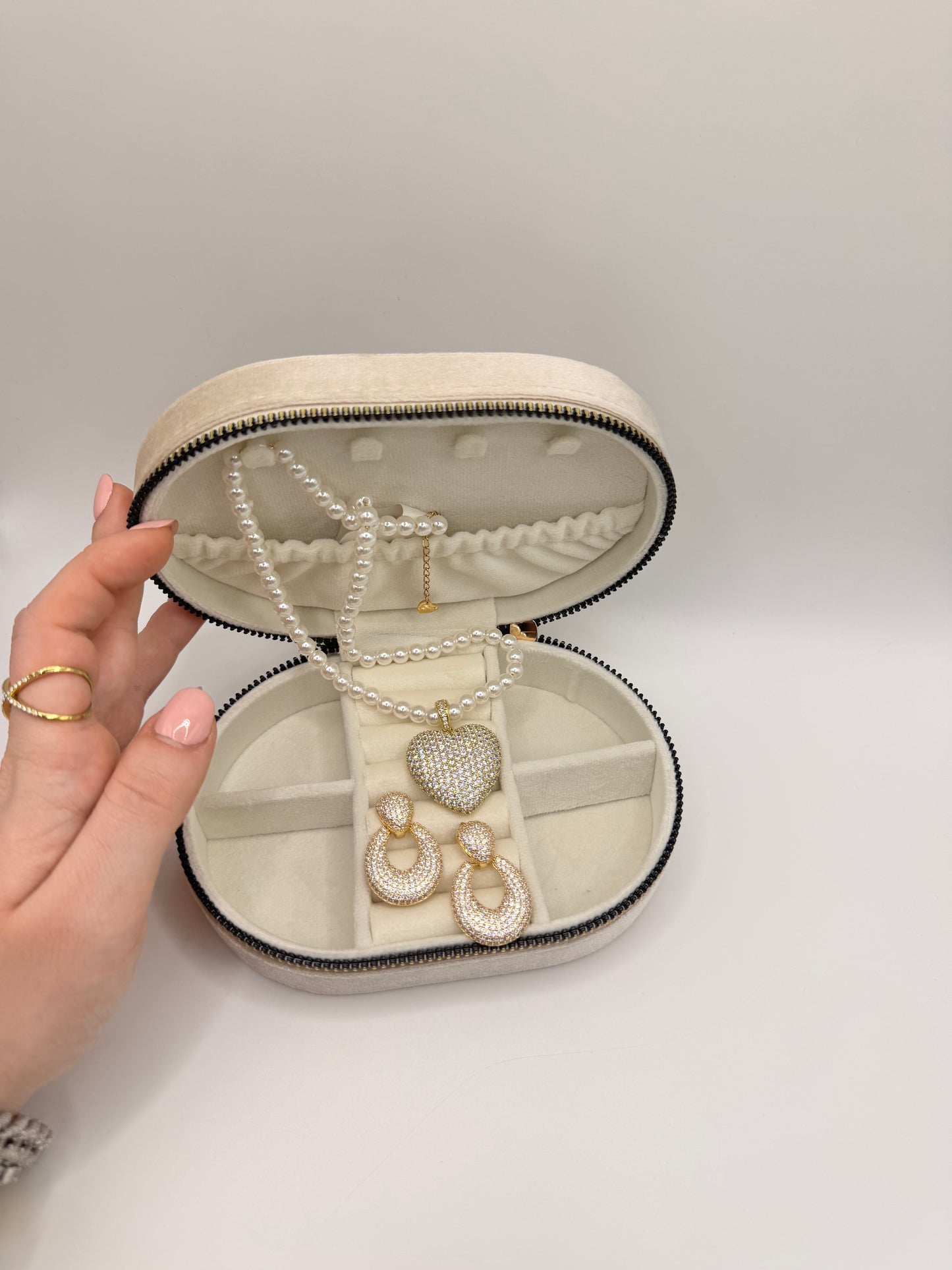 Collana perla con cuore pavè big