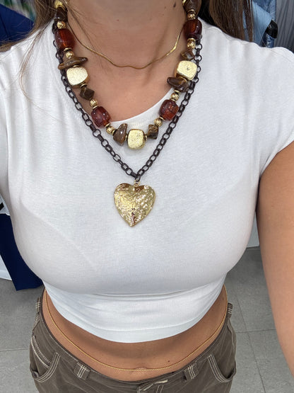 Collana 2 fili marrone