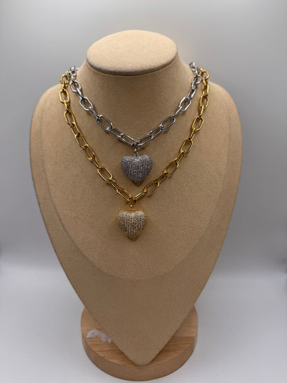 Collana catena cuore pavè