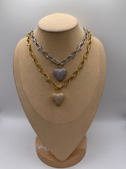 Collana catena cuore pavè
