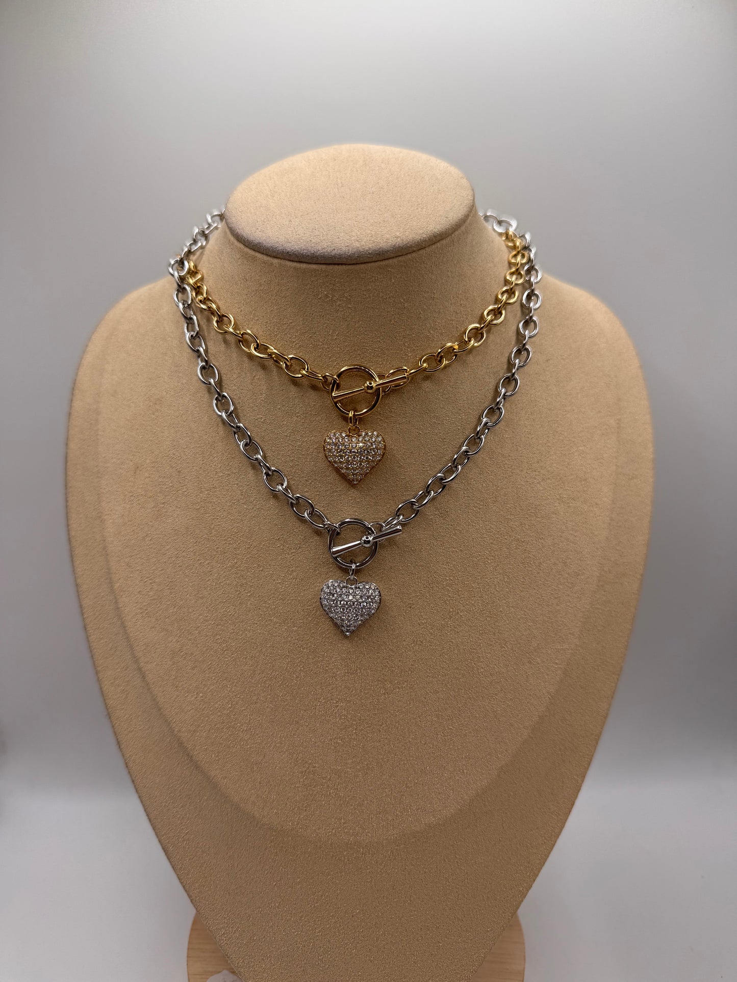 Collana catena cuore pavè