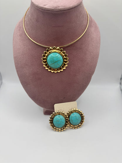 Collier rigido girasole turchese