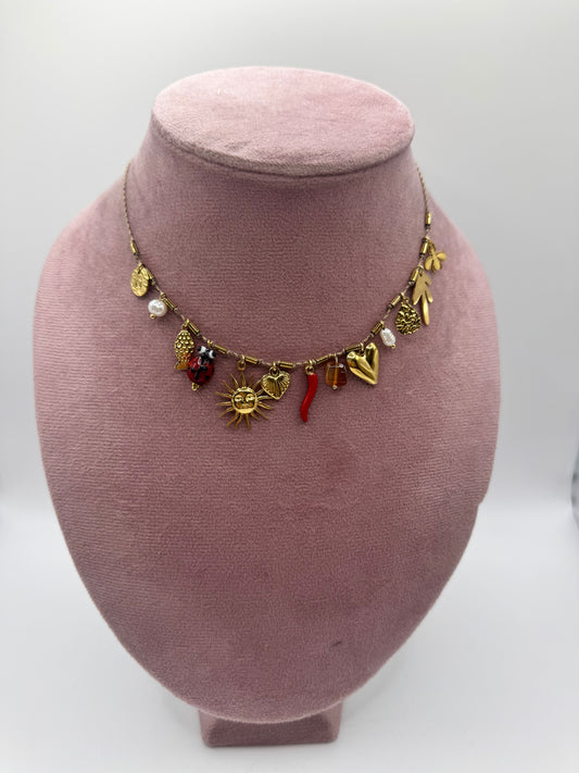 Collana filo charms bronzo