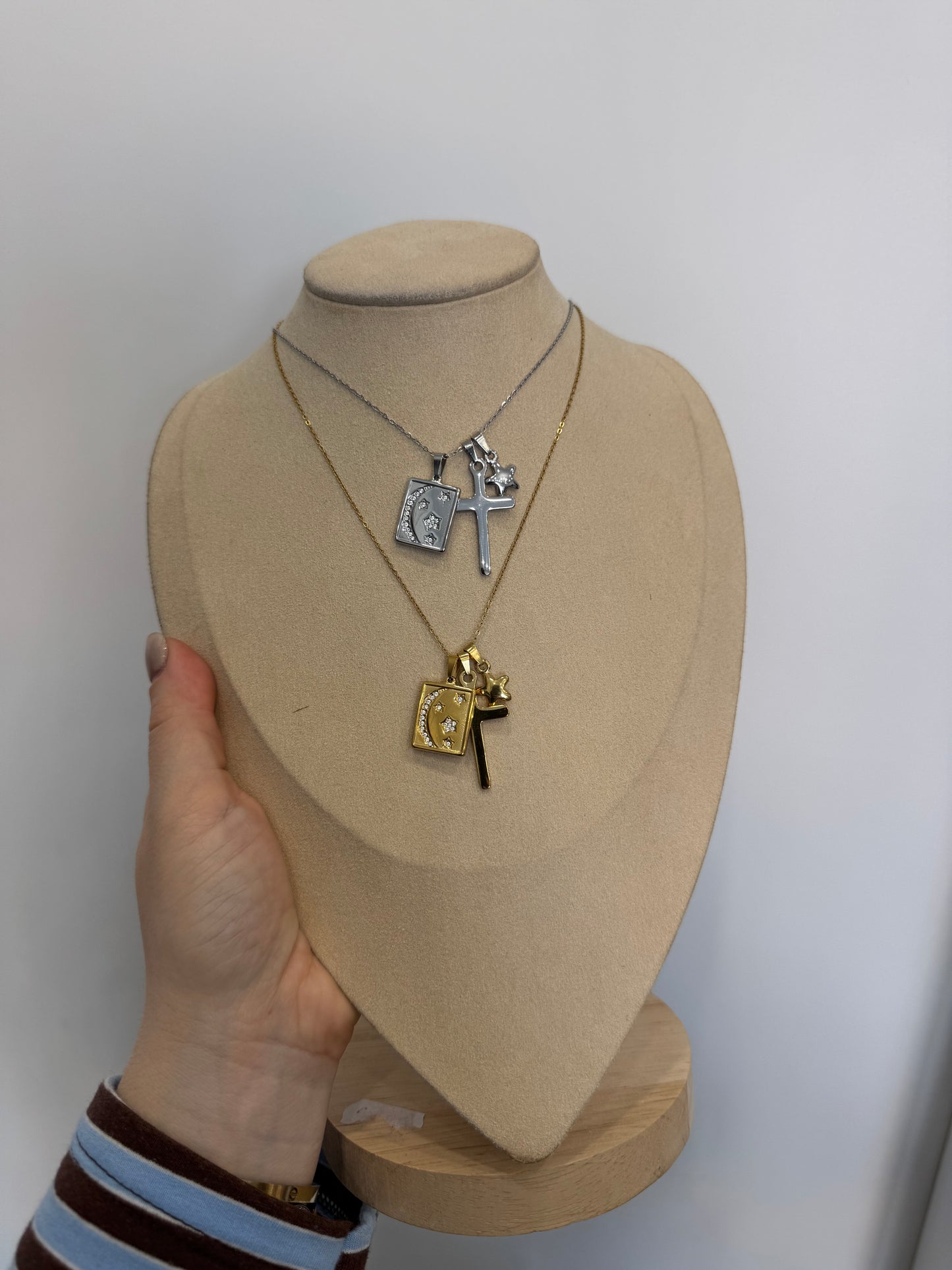 Collana multicharms stella e croce