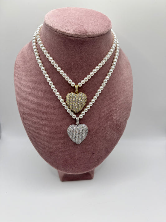 Collana perla con cuore pavè big