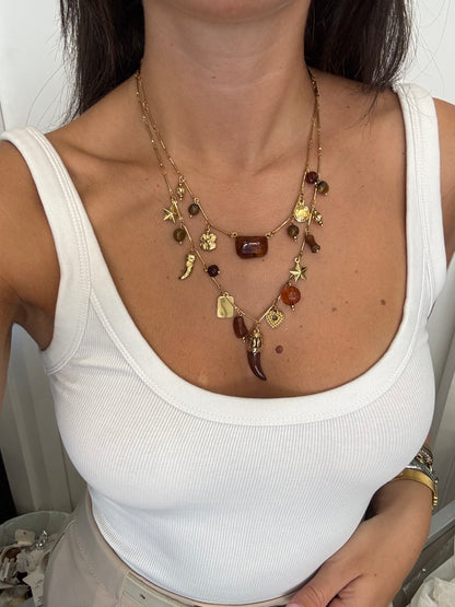 Collana doppio filo marrone