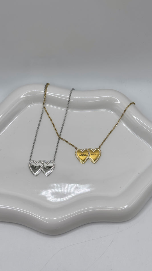 Collana cuori intrecciati con incisione