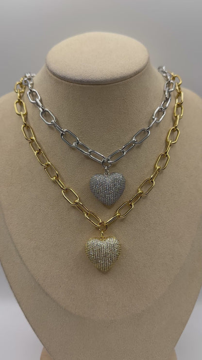 Collana catena cuore pavè